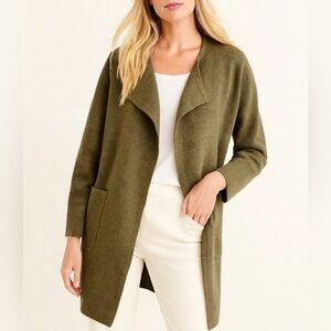 J Crew Juliette collarless sweater blazer M green merino wool cotton cardigan